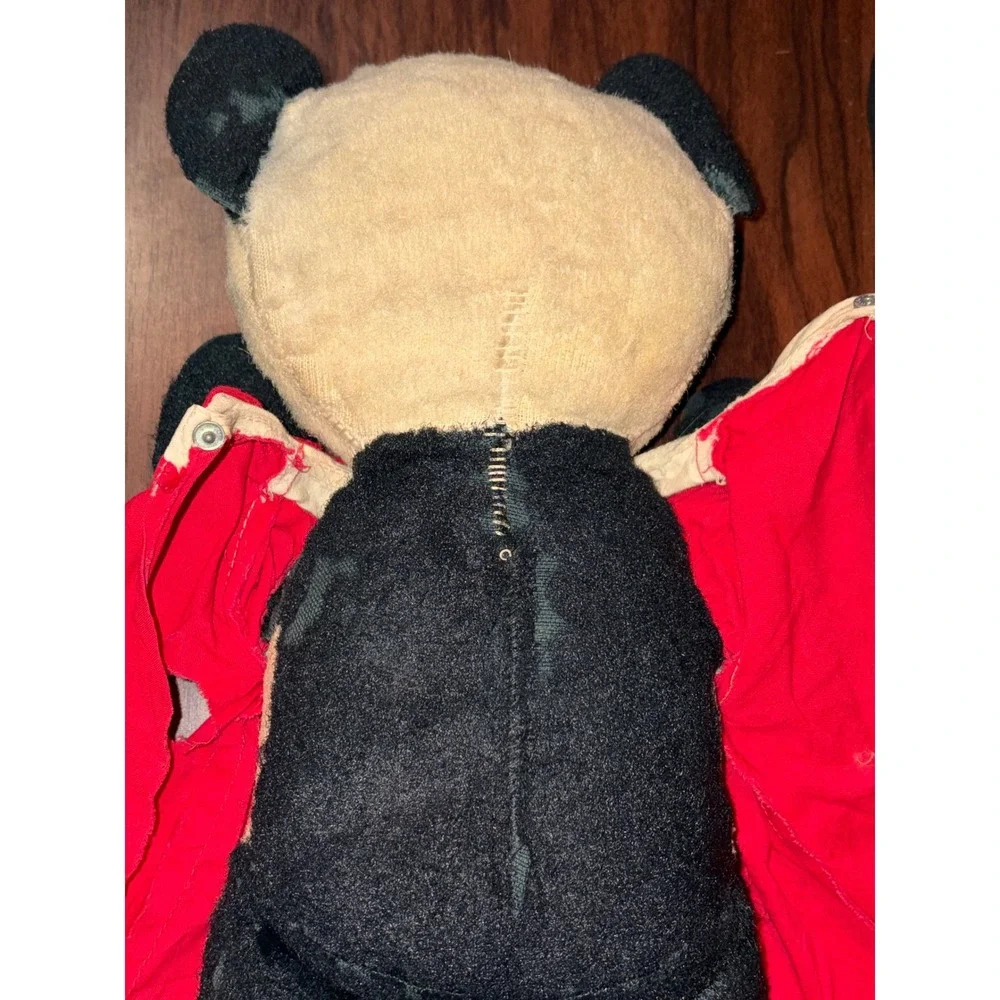 Antique 1925-1945 Panda Bear Plush Teddy Bear Stuffed Animal Red Glass Eyes 14in